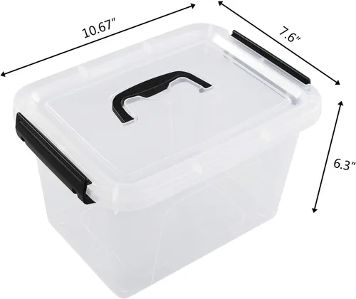 Vista 2 de Paquete de 6 contenedores de almacenamiento de plástico de 5 litros con tapa, cajas transparentes con tapa Contenedor de clip apilable, pestillo