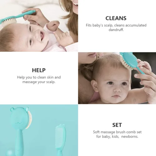 Vista 7 de TOYANDONA 1 juego de cepillo y peine para el pelo del bebé para recién nacidos y niños pequeños, cepillo de masaje y cuero cabelludo para bebé