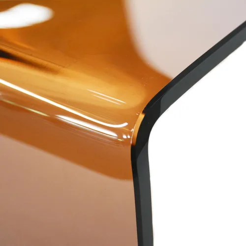 Vista 5 de Mesa de café de vidrio SMARTIK, mesas de café ámbar modernas para sala de estar, pequeña mesa auxiliar rectangular de vidrio templado con efecto