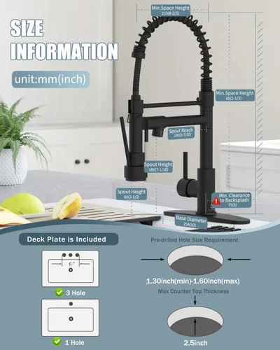 Vista 6 de Grifo de cocina con dispensador de jabón, grifos de fregadero de cocina de resorte de una sola manija con rociador desplegable y placa de cubierta