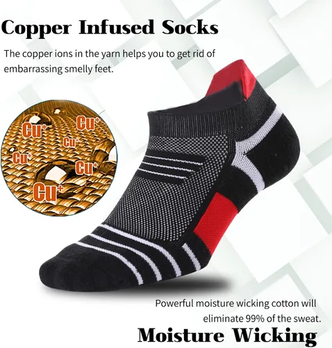 Vista 5 de Kodal Copper Cushioned Athletic Ankle Socks, Low Cut Training Socks, Odor Free, Moisture Wicking, Arch Compression (5 Pairs)