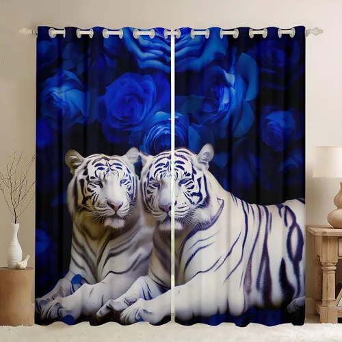 Vista 14 de Erosebridal Cortinas de Rosas Rojas 3D Tratamientos para Ventanas de Guepardo, Paneles de Cortinas con Estampado de Gato Leopardo para Sala