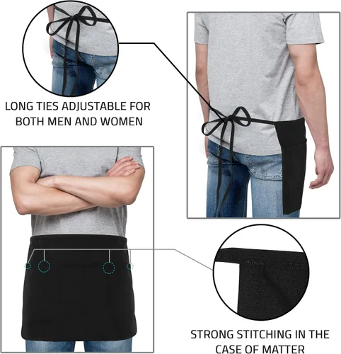 Vista 4 de Utopia Wear 12 Pack Server Aprons with 3 Pockets, Waiter and Waitress Waist Aprons for Women with Pockets, Men Short Aprons