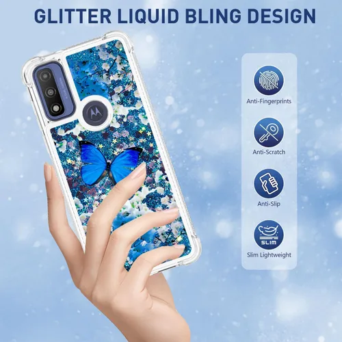 Vista 2 de Funda para Moto G Play 2023, Moto G Pure/G Power 2022 con protector de pantalla, para mujeres y niñas, con purpurina líquida, flotante, linda funda