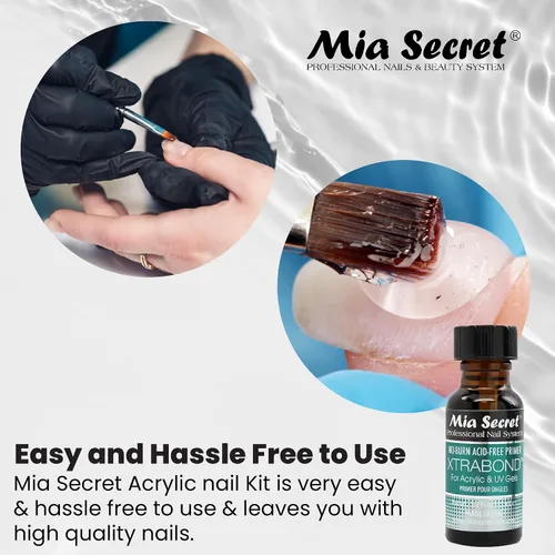 Vista 2 de Kit acrílico de uñas Mia Secret: 1/2 oz monómero líquido, 1/2 oz acrílico transparente en polvo, pegamento de uñas secado rápido, 1/2 oz esmalte