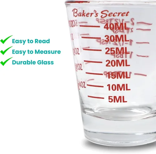 Vista 4 de Baker's Secret - Vaso medidor de vidrio de chupito de 1.5 onzas, medidas incrementales líquido y seco