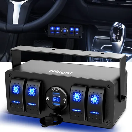 Vista 17 de Nilight - Caja de interruptor basculante (4 cuadrillas, 12 V, SPST, encendido), color naranja Toggle Switches PD Type C and QC 3.0 USB Sockcet