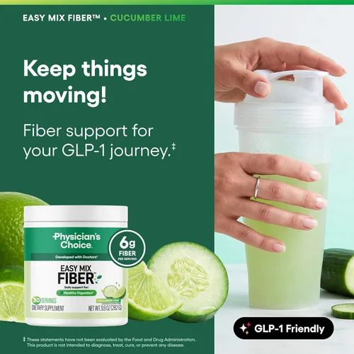 Vista 3 de Physician's CHOICE Easy Mix Fiber para soporte GLP-1 - Sin arena - Suplemento diario de fibra soluble prebiótica en polvo para mujeres y hombres