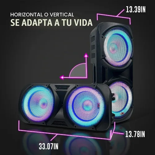 Vista 2 de QFX PBX-2012 Dual 12 "Bluetooth portátil recargable Karaoke PA altavoz fuerte partido con luces LED círculo