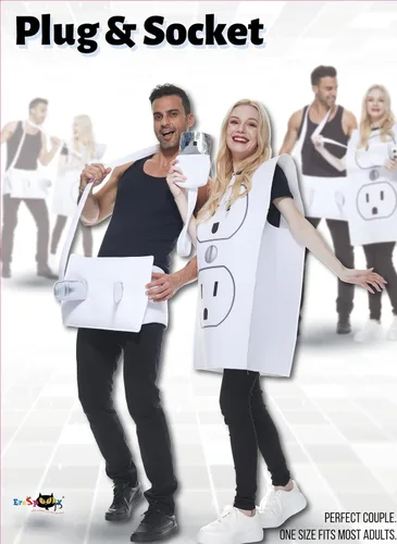 Vista 2 de Megartico Disfraz de Halloween para parejas de enchufe y enchufe para adultos, mujeres y hombres, divertidos trajes de fiesta de humor para parejas