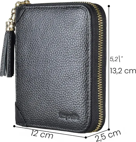 Vista 5 de Easyoulife Billetera Tarjetero de Tarjetas de Crédito para Mujer con Cremallera de Cuero Estuche para Tarjetas con Bloqueo RFID, Negro, medio