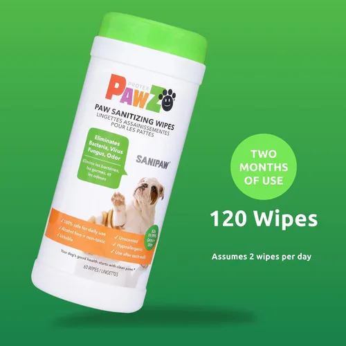 Vista 3 de Protex PawZ SaniPaw Toallitas eliminadoras de olores para patas de perro (120 toallitas), toallitas limpiadoras para el aseo del perro, ingredientes