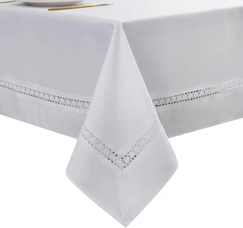Vista 11 de EHouseHome Mantel de tela resistente con encaje blanco, impermeable, sin arrugas, resistente a las manchas, a prueba de aceite, para comedor