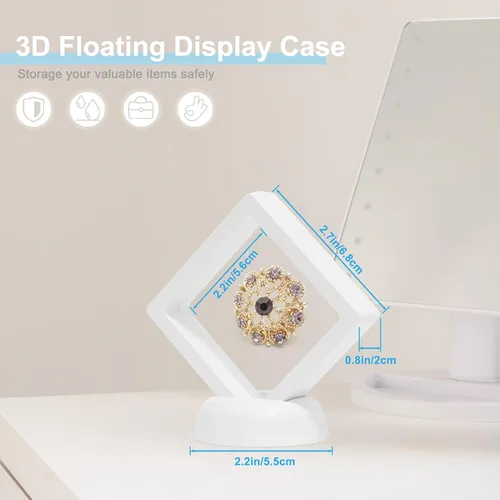 Vista 2 de KMOTASUO Vitrina flotante 3D, película transparente 3D flotante para monedas de desafío, medallones AA, piedras de fósiles de joyería, 2.75 x 2.75 x