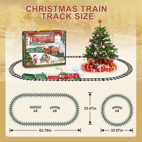 Vista 7 de Juego de tren de Navidad para alrededor del árbol con sonidos, luces y humo, juguetes de tren eléctrico para niños pequeños con 3 autos y 14 pistas