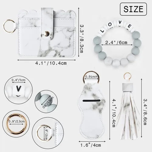 Vista 3 de Abitoncc Llavero de pulsera para mujer, de silicona, con cuentas y soporte para lápiz labial, borla