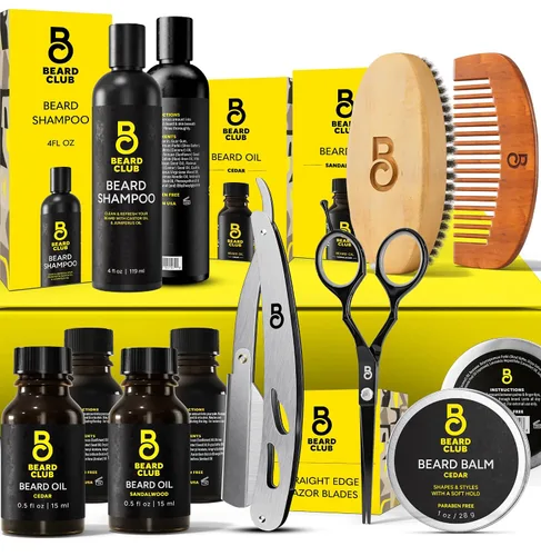 Vista 15 de The Beard Club - Juego de aseo con cepillo, peine, pinza y tijeras para barbas y bigotes de hombres - Set de regalo