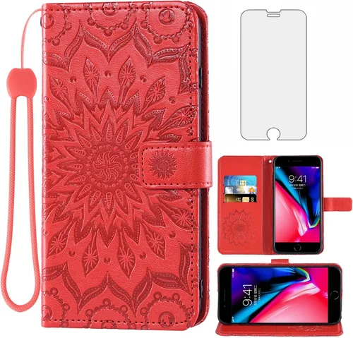 Vista 9 de Funda de teléfono para iPhone 7plus 8plus 7/8 Plus con protector de pantalla de vidrio templado, funda de cuero con tapa para tarjetero, accesorios