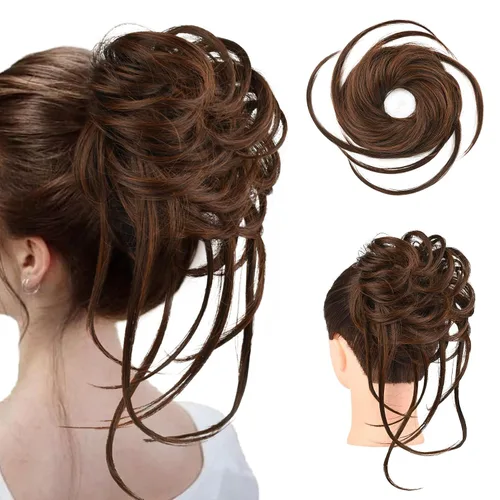 Vista 21 de HOOJIH Pieza de pelo desordenado de moño – Extensiones superlargas despeinadas, cola de caballo ondulada con banda elástica para mujeres y niñas