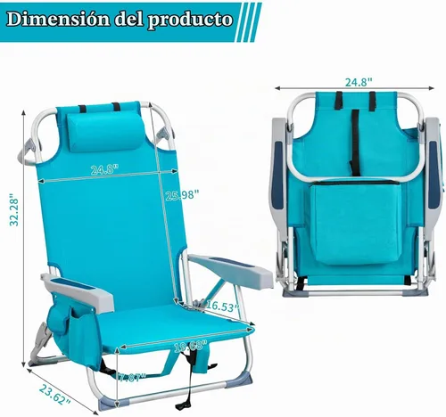 Vista 3 de Silla de playa plegable, silla de camping portátil, silla de playa baja, mochila ligera, silla de campamento plegable para camping, playa, picnic 5