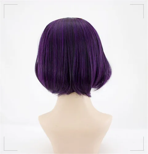 Vista 2 de Xingwang Queen Peluca de cosplay mixta de anime de 13.8 in de color negro y morado + gorra gratis