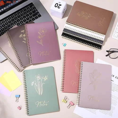 Vista 5 de Cholemy Paquete de 10 cuadernos en espiral, estéticos, suministros escolares A5 de colores retro, cuadernos florales de escritura para estudiantes