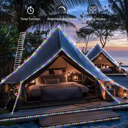 Vista 8 de OMIKA Luces de cuerda conectables de 66 pies con 800 LED para exteriores, luces de cuerda LED multicolor con enchufe y control remoto con Varios