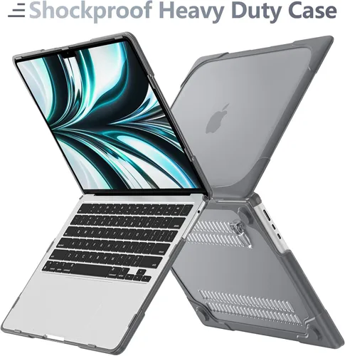 Vista 5 de Batianda - Funda resistente para MacBook Air de 15 pulgadas 2023-2026, color gris Ergonomic Foldable Stand Holds 22 lbs, TPU Bumper, Matte
