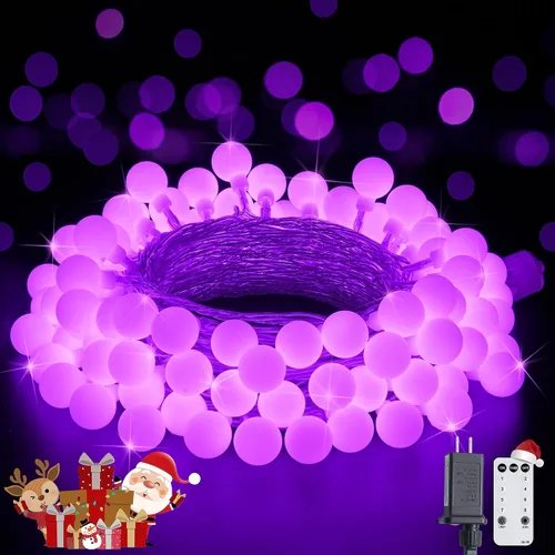 Vista 21 de JMEXSUSS Luces de Cuerda de Globo, Luces de Navidad Rojas y Blancas, Enchufe de 100 LED Globe String Lights Plug in with Remote, 33 ft 8 Modes