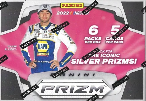 Vista 2 de Panini Prizm NASCAR Racing Cards Blaster Box sellado de fábrica, 6 paquetes por caja, 5 tarjetas por paquete, busca Blaster exclusivo azul