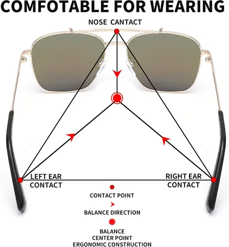 Vista 5 de JIM HALO Gafas de sol de aviador cuadradas de gran tamaño para hombres y mujeres, marco de metal polarizado retro UV400