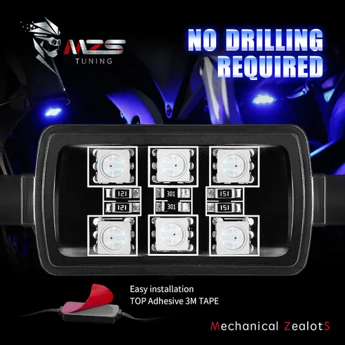 Vista 2 de MZS - Juego de 8 piezas de luces LED para motocicleta, tiras de neón RGB multicolor, kit de iluminación inferior LED compatible con ATV, UTV