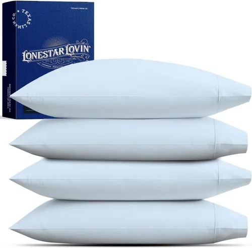 Vista 17 de TEXAS LINEN CO. Juego de 4 fundas de almohada de algodón egipcio premium tamaño estándar/queen - Fundas de almohada de lujo de algodón de alto Gris