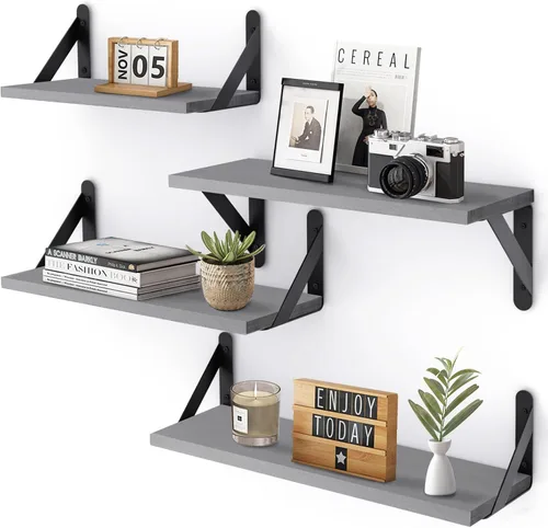 Vista 15 de YGEOMER Estantes flotantes para pared, estantes de pared negros de diferentes tamaños para sala de estar, baño, dormitorio, cocina, decoración