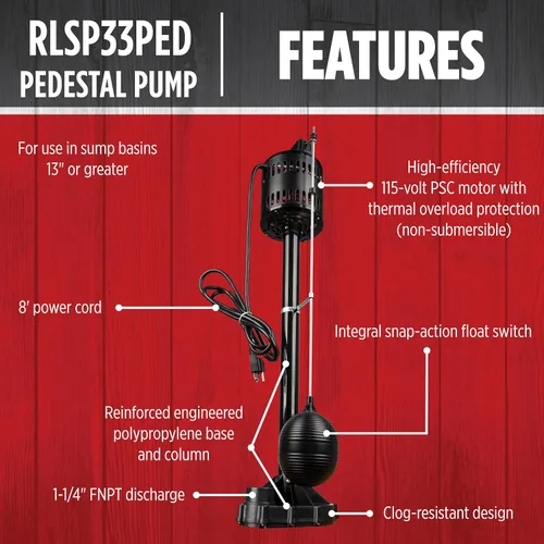 Vista 11 de Red Lion Bomba de pedestal automática RL-SP33PED, 115V, 1/3 HP, 3300 GPH