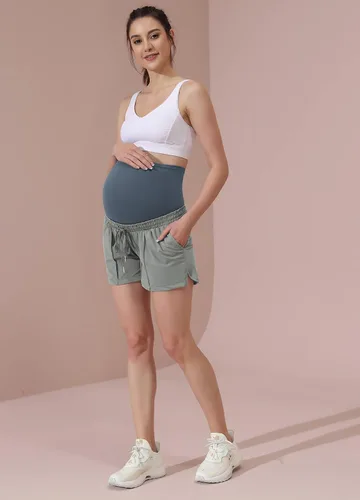 Vista 5 de Maacie Maternity Stretch Shorts Loose fit Drawstring Lounge Workout Shorts with Zip Pockets