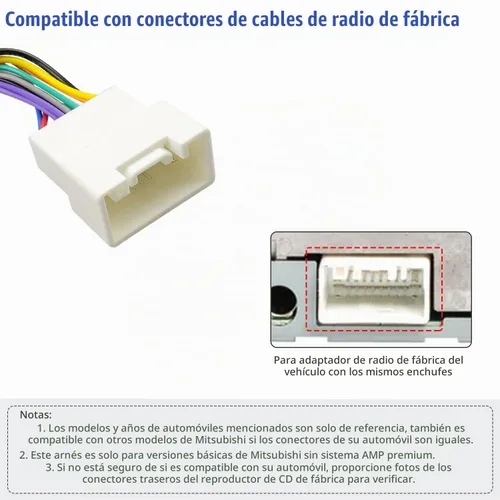 Vista 2 de Arnés de cables de radio 20Pin para conector estéreo Mitsubishi Car Stereo Wiring Harness Adapter 16Pin ISO Plug Compatible with Outlander Lancer