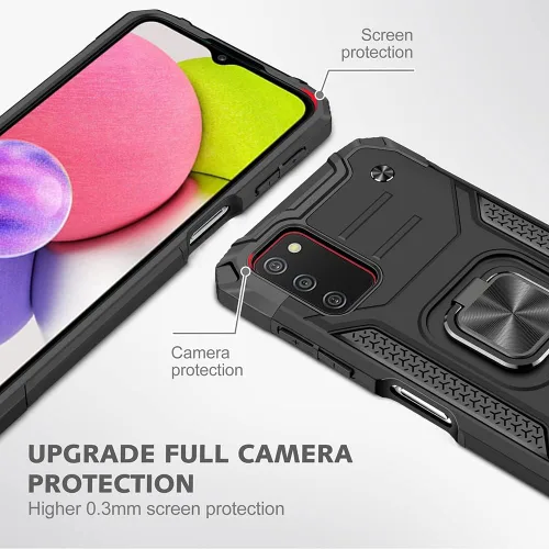 Vista 3 de HNHYGETE Funda para Samsung Galaxy A03s, Samsung A03s, con protector de pantalla HD, soporte giratorio de grado militar de 360° (resistente) a Negro