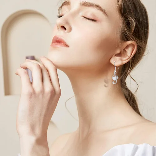 Vista 5 de Aretes colgantes de plata de ley 925 con ópalo y música, regalos para amantes de la danza, músicos, niñas, mujeres, profesores, Plata de ley, plata