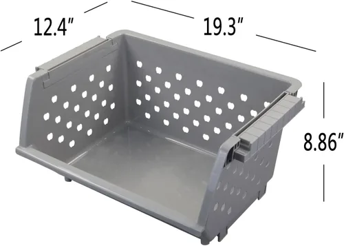Vista 2 de Paquete de 3 cestas organizadoras apilables de plástico, cestas de almacenamiento apilables para cocina