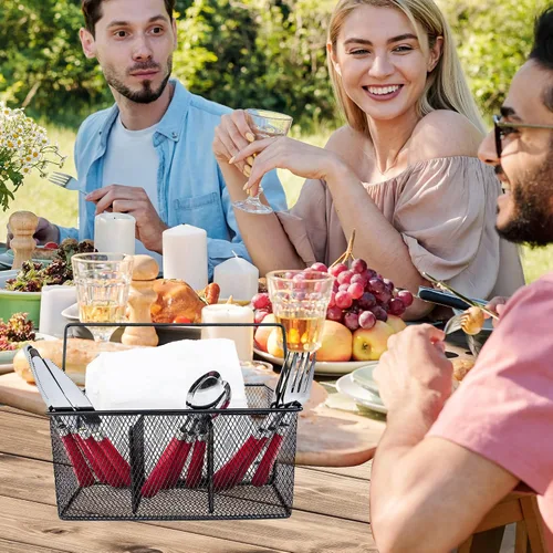 Vista 4 de Organizador de utensilios – Organizador de cubiertos para fiestas, soporte para cucharas, organizador de buffet para condimentos, servilletas, Negro