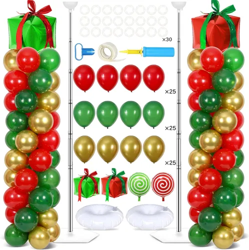 Vista 11 de Juego de 2 soportes de columna de globos nocturnos de película con 102 globos de aluminio de palomitas de maíz, soporte de torre ajustable de 5.57