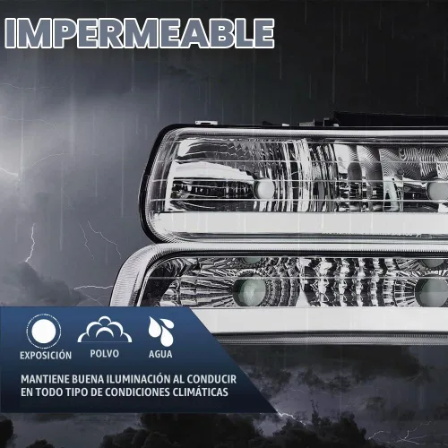 Vista 3 de Conjunto de faros LED CNNELL compatible con Chevy Silverado 1999-2002/Suburban Tahoe 2000-2006, carcasa cromada con lente transparente, reflector