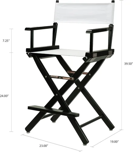 Vista 3 de Casual Home - Silla de director de 24 pulgadas, marco negro, con lienzo blanco, altura de mostrador