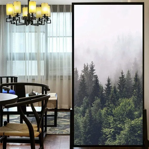 Vista 4 de Adhesivos decorativos de privacidad para ventanas de bosque de montaña, sin pegamento, esmerilado (16.5 x 23.6 pulgadas)