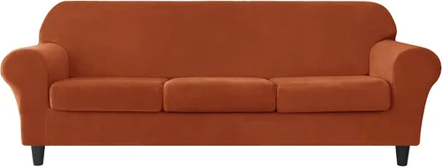 Vista 13 de Funda elástica para sofá, funda de terciopelo ultra suave, protector de muebles para mascotas y niños (beige, pequeño)
