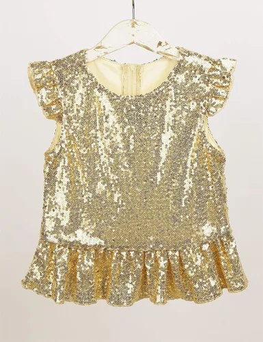 Vista 3 de TiaoBug Camiseta de fiesta para niñas, disfraz de sirena con lentejuelas y volantes adornados, chaleco para Halloween, carnaval, cumpleaños