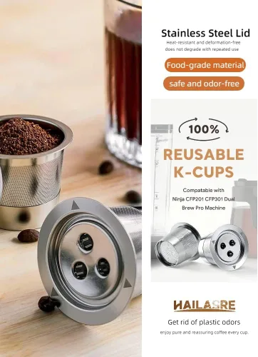 Vista 4 de Cápsulas Ninja K Cups reutilizables de acero inoxidable compatibles con la máquina Ninja CFP201 CFP301 Dual Brew Pro, cápsulas de café rellenables