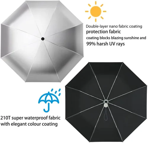 Vista 19 de FDJASGY Capa de revestimiento plateado, bloqueo de tela UV 99.9%, paraguas compacto plegable de viaje, paraguas automático resistente al viento