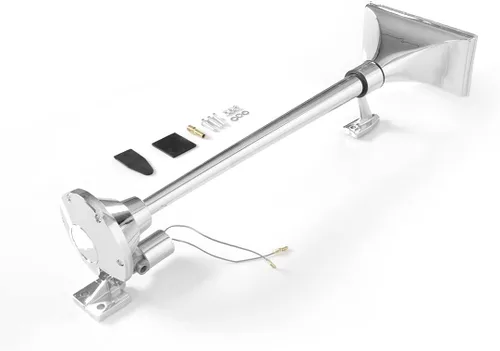 Vista 8 de HighSoar 12V Kit de bocinas de aire para camiones de 150 dB, cromadas, impermeables, con una sola trompeta universal para coche, tren, barco